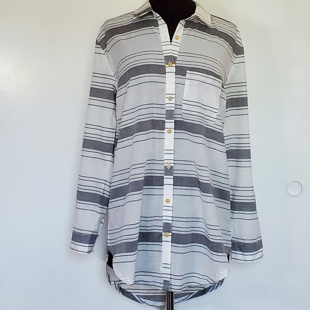 Matilda Jane Clothing with Joanna Gaines White Gray Stripe Cotton Shirt …